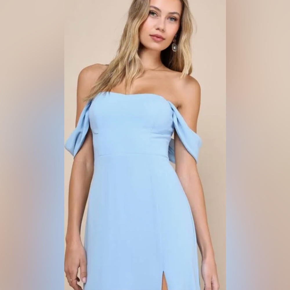 Lulu’s Light Blue Off Shoulder Maxi dress-Size Large - Picture 3 of 13